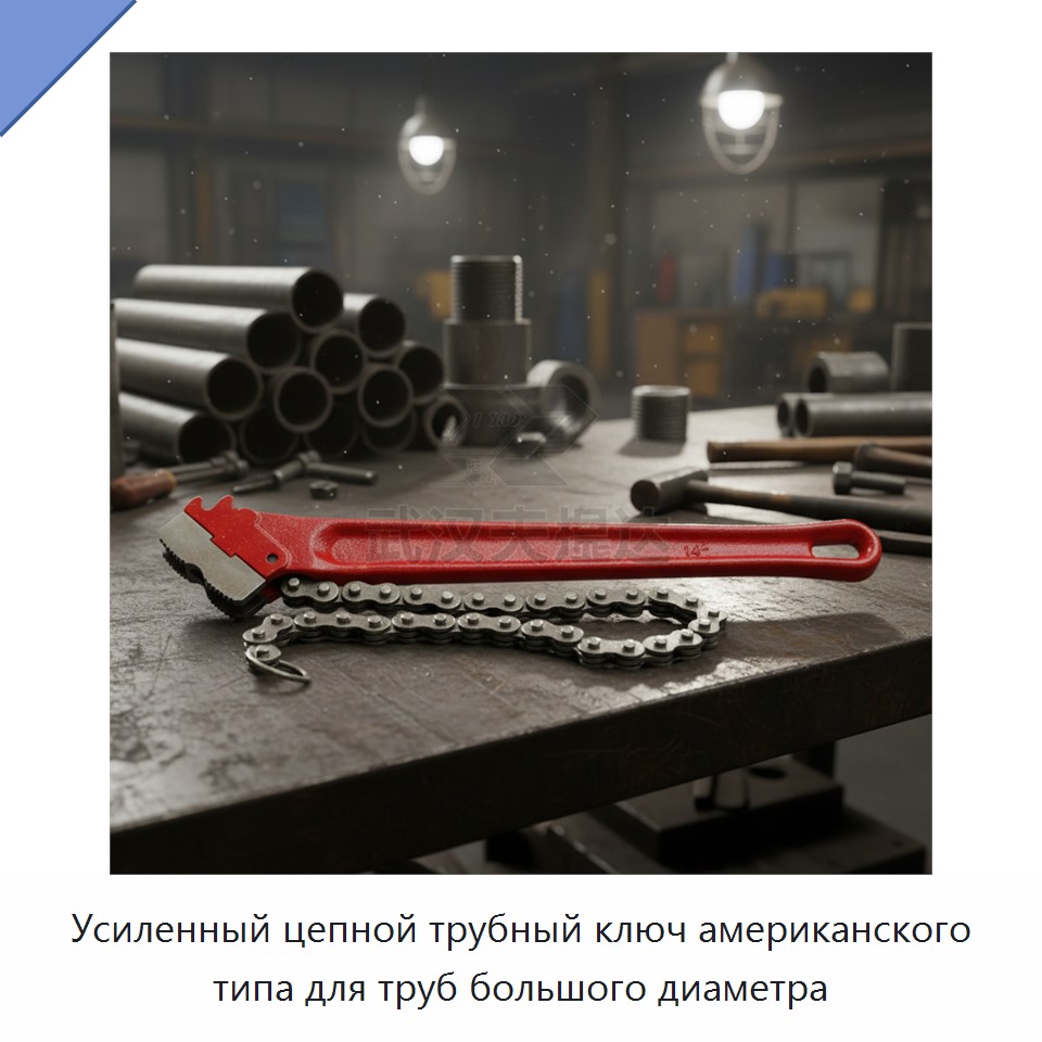 Усиленный цепной трубный ключ американского типа для труб большого диаметра