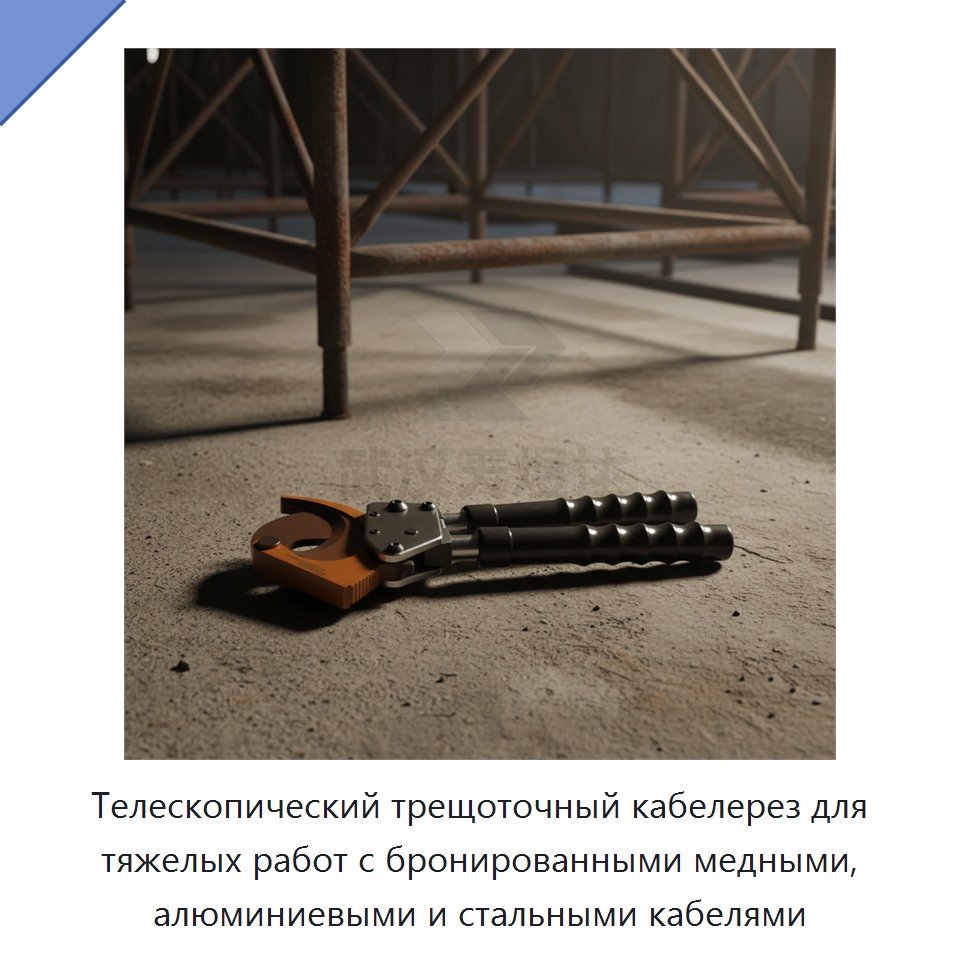 Телескопический трещоточный кабелерез для тяжелых работ по бронированным медным, алюминиевым и стальным кабелям