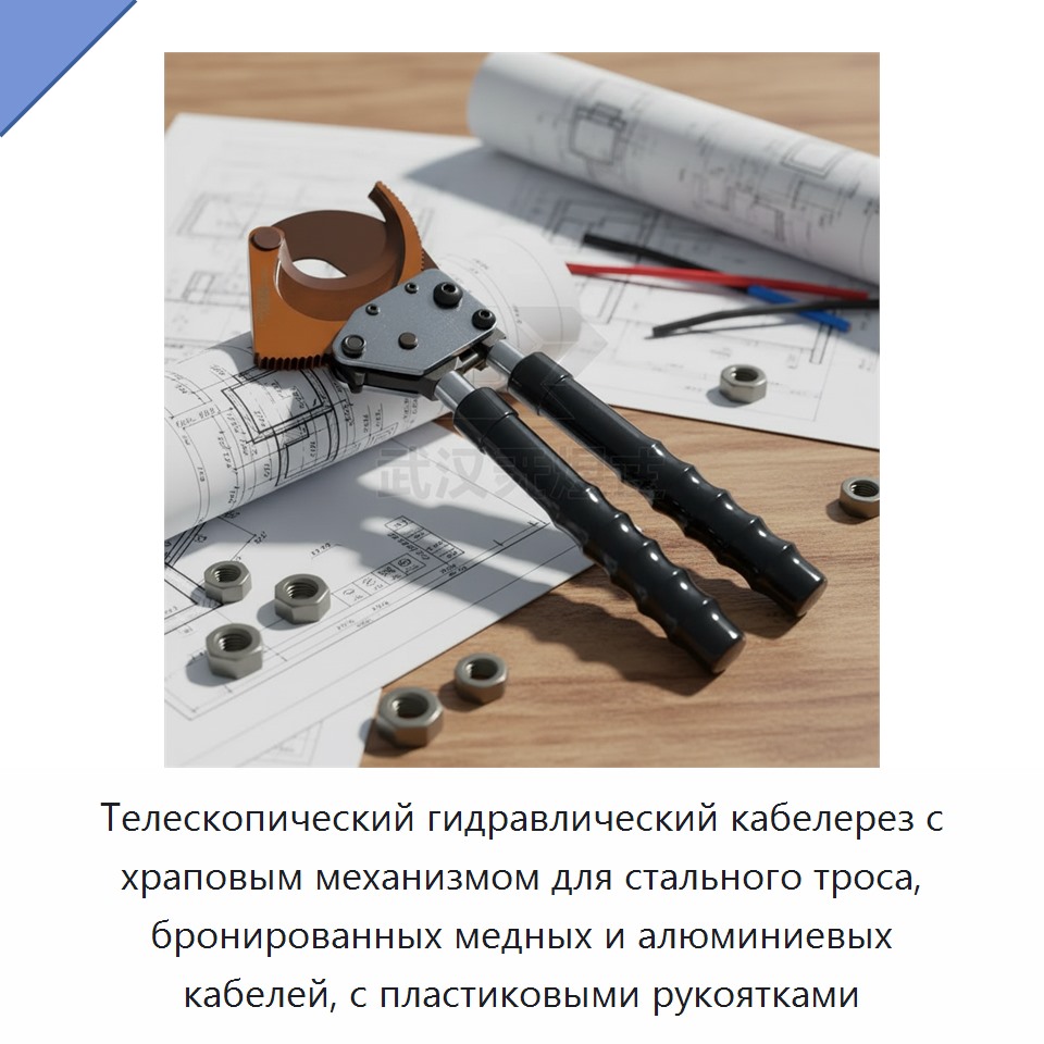 Телескопический гидравлический кабелерез с храповым механизмом для стального троса, бронированных медных и алюминиевых кабелей, с пластиковыми рукоятками