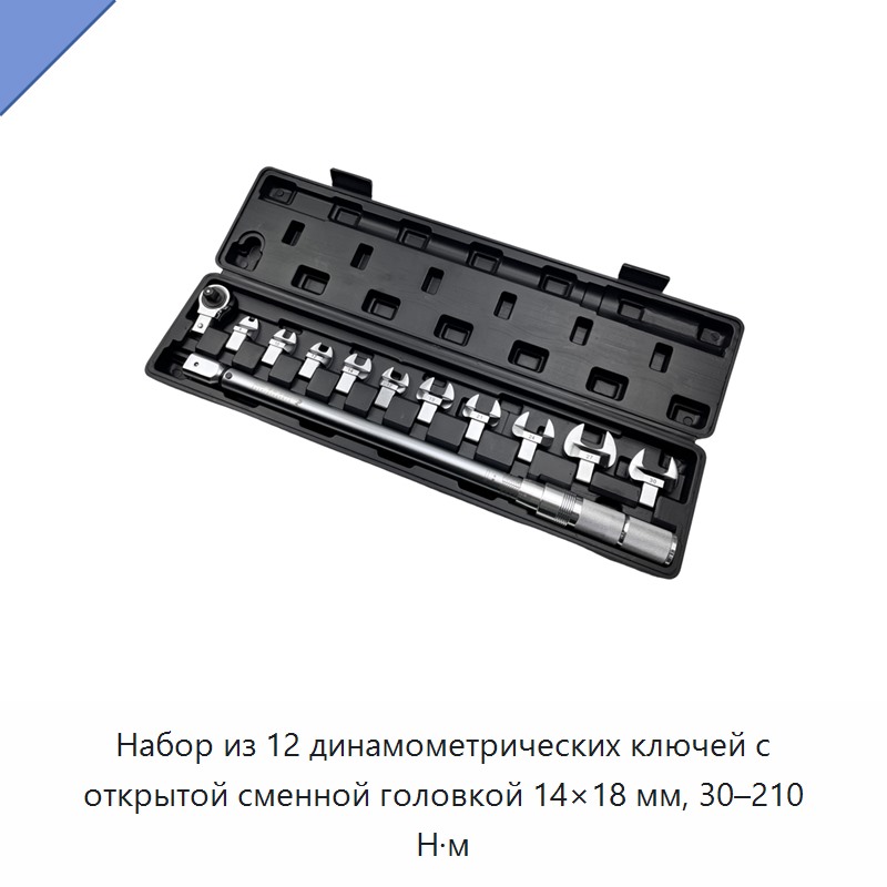 Набор из 12 предметов: динамометрический ключ 30–210 Н·м со сменными рожковыми насадками 14×18 мм