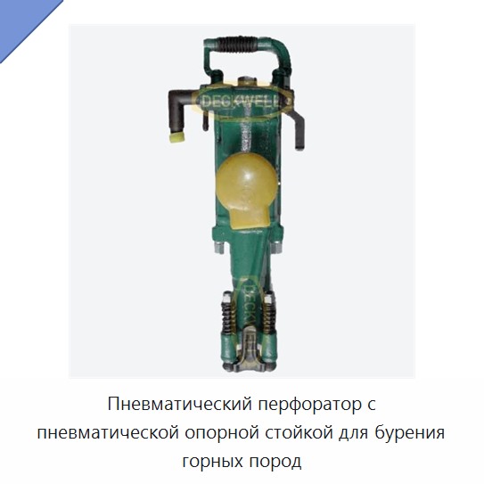 Пневматический перфоратор с пневматической опорной стойкой для бурения горных пород
