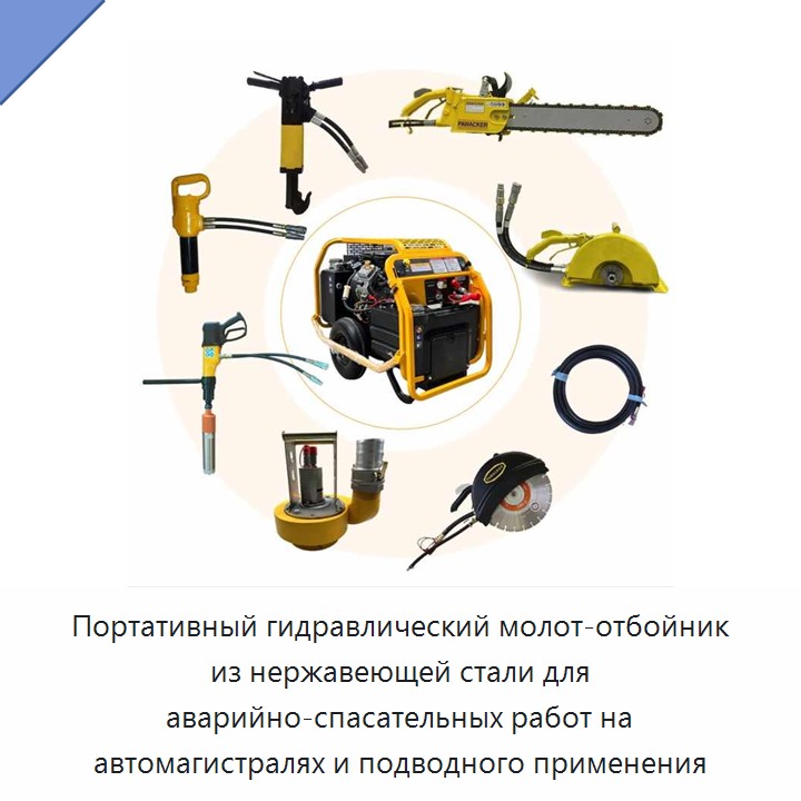 Портативный гидравлический молот-отбойник из нержавеющей стали для аварийно-спасательных работ на автомагистралях и подводного применения