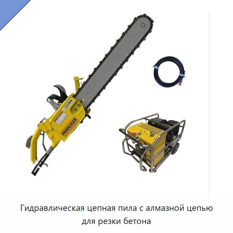 Гидравлическая цепная пила с алмазной цепью для резки бетона