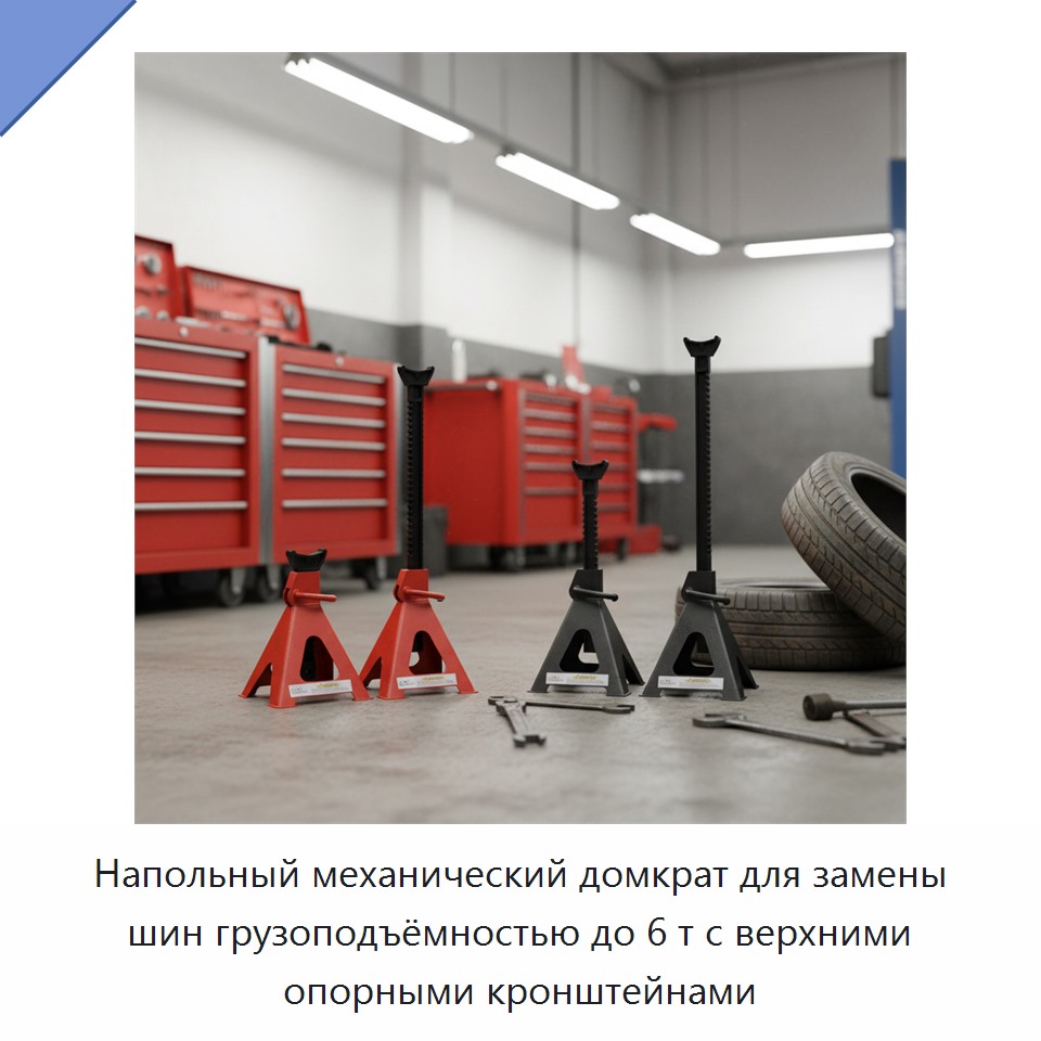 Напольный механический домкрат для замены шин грузоподъёмностью до 6 т с верхними опорными кронштейнами