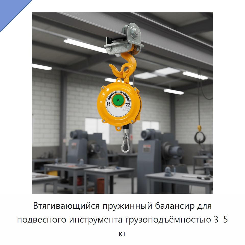 Втягивающийся пружинный балансир для подвесного инструмента грузоподъёмностью 3–5 кг