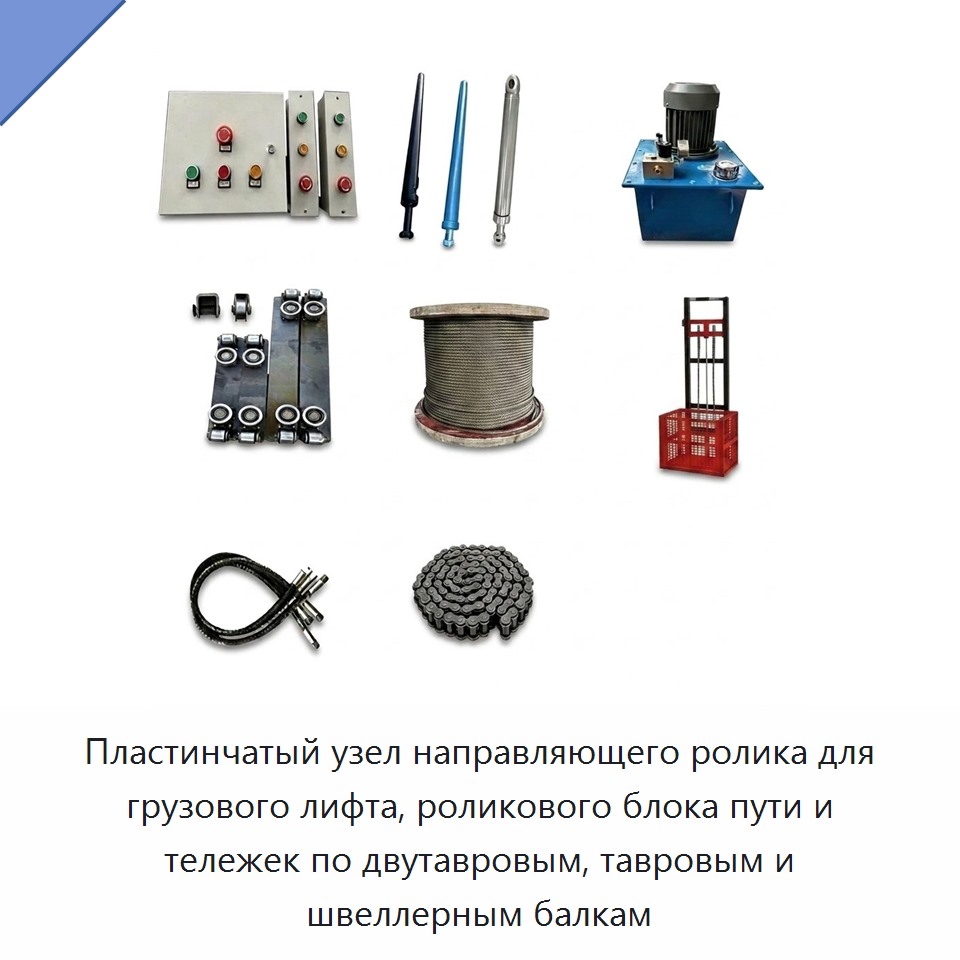 Пластинчатый узел направляющего ролика для грузового лифта, роликового блока пути и тележек по двутавровым, тавровым и швеллерным балкам