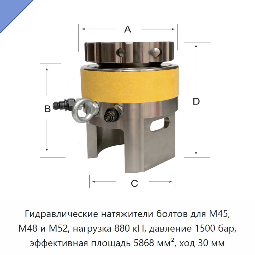 Гидравлические натяжители болтов для M45, M48 и M52, нагрузка 880 кН, давление 1500 бар, эффективная площадь 5868 мм², ход 30 мм