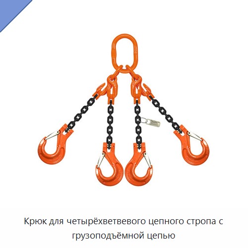 Крюк для четырёхветвевого цепного стропа с грузоподъёмной цепью