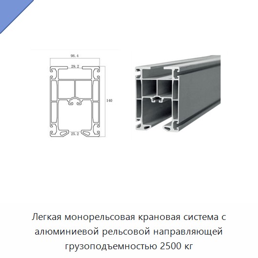 Легкая монорельсовая крановая система с алюминиевой рельсовой направляющей грузоподъемностью 2500 кг