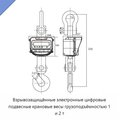Взрывозащищённые электронные цифровые подвесные крановые весы грузоподъёмностью 1 и 2 т