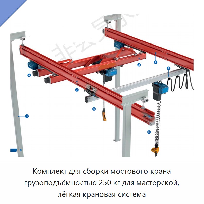 Комплект для сборки мостового крана грузоподъёмностью 250 кг для мастерской, лёгкая крановая система