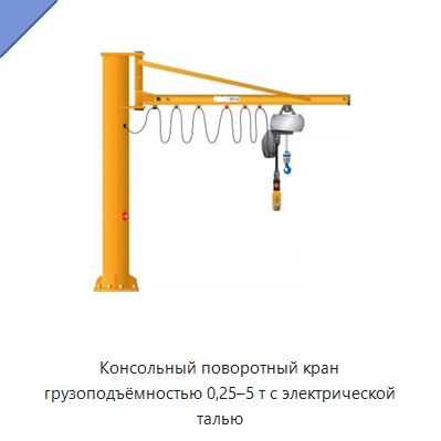 Консольный поворотный кран грузоподъёмностью 0,25–5 т с электрической талью — Консольные краны