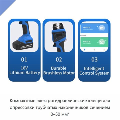 Компактные электрогидравлические клещи для опрессовки трубчатых наконечников сечением 0–50 мм²