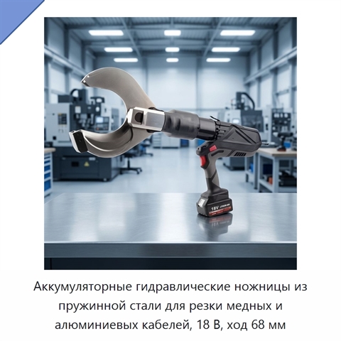 Аккумуляторные гидравлические ножницы из пружинной стали для резки медных и алюминиевых кабелей, 18 В, ход 68 мм