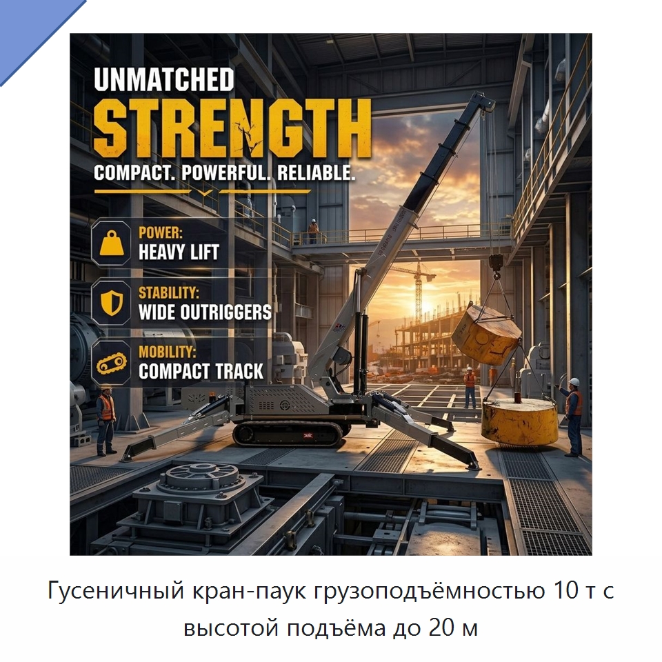 Гусеничный кран-паук грузоподъёмностью 10 т с высотой подъёма до 20 м — Краны