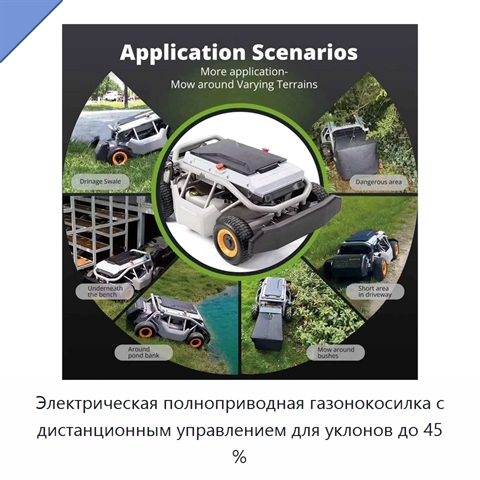 Электрическая полноприводная газонокосилка с дистанционным управлением для уклонов до 45 %