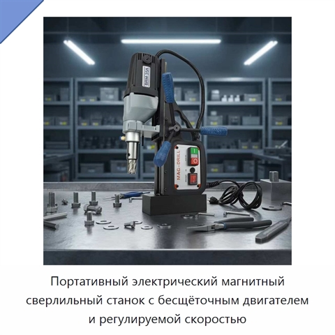 Портативный электрический магнитный сверлильный станок с бесщёточным двигателем и регулируемой скоростью
