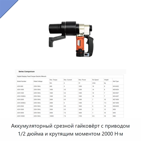 Аккумуляторный срезной гайковёрт с приводом 1/2 дюйма и крутящим моментом 2000 Н·м