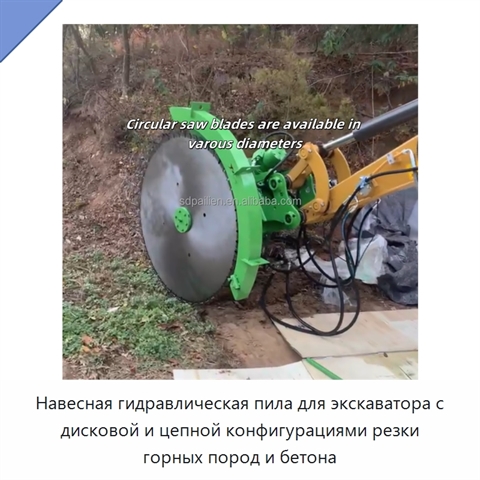 Навесная гидравлическая пила для экскаватора с дисковой и цепной конфигурациями резки горных пород и бетона
