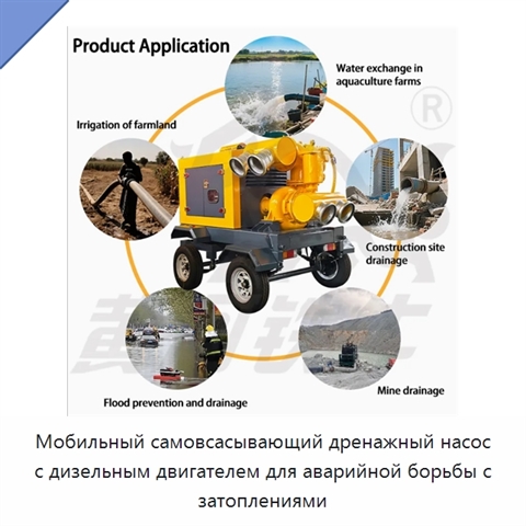Мобильный самовсасывающий дренажный насос с дизельным двигателем для аварийной борьбы с затоплениями
