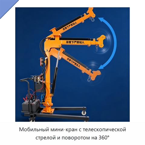 Мобильный мини-кран с телескопической стрелой и поворотом на 360°
