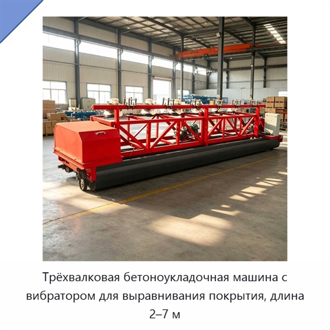 Трёхвалковая бетоноукладочная машина с вибратором для выравнивания покрытия, длина 2–7 м
