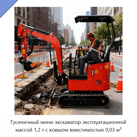 Гусеничный мини-экскаватор эксплуатационной массой 1,2 т с ковшом вместимостью 0,03 м³