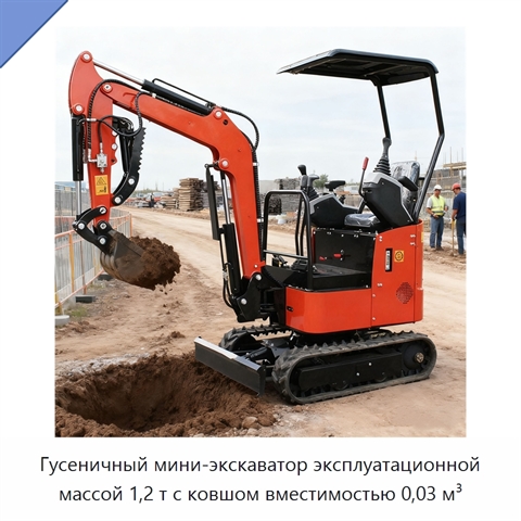 Гусеничный мини-экскаватор эксплуатационной массой 1,2 т с ковшом вместимостью 0,03 м³