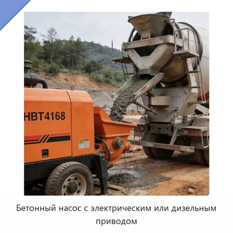Бетонный насос с электрическим или дизельным приводом