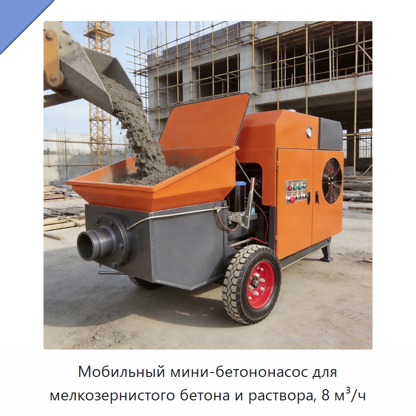 Мобильный мини-бетононасос для мелкозернистого бетона и раствора, 8 м³/ч — Оборудование для работы с бетоном