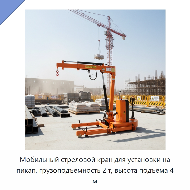 Мобильный стреловой кран для установки на пикап, грузоподъёмность 2 т, высота подъёма 4 м — Краны