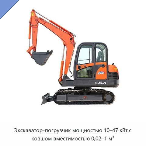 Экскаватор-погрузчик мощностью 10–47 кВт с ковшом вместимостью 0,02–1 м³