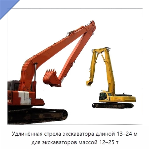 Удлинённая стрела дальнего вылета 13–24 м для экскаватора массой 12–25 т