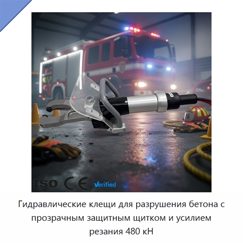 Гидравлические клещи для разрушения бетона с прозрачным защитным щитком и усилием резания 480 кН