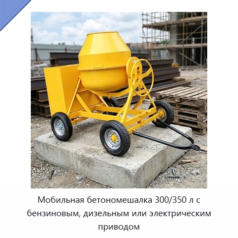 Мобильная бетономешалка 300/350 л с бензиновым, дизельным или электрическим приводом