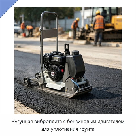 Чугунная виброплита с бензиновым двигателем для уплотнения грунта