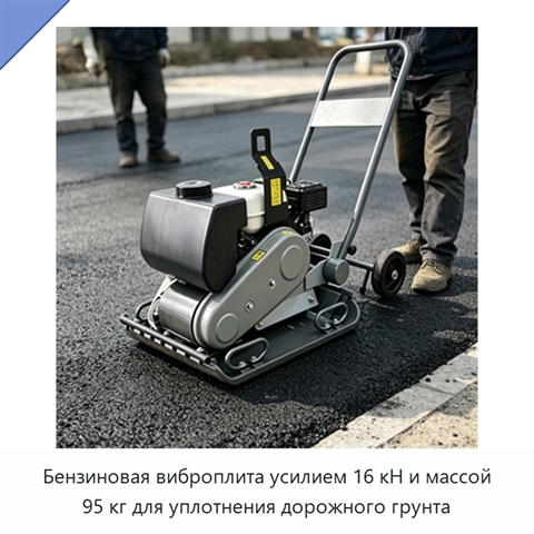 Бензиновая виброплита усилием 16 кН и массой 95 кг для уплотнения дорожного грунта