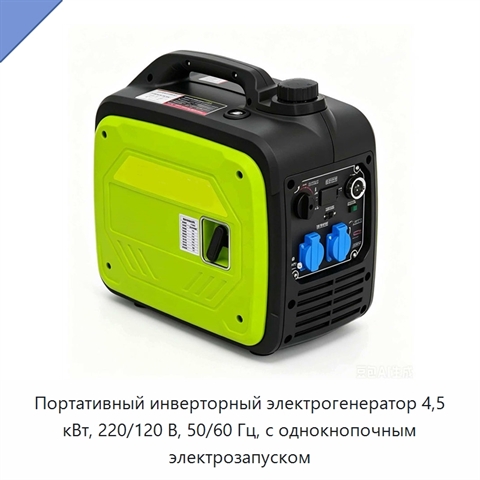 Портативный инверторный электрогенератор 4,5 кВт, 220/120 В, 50/60 Гц, с однокнопочным электрозапуском