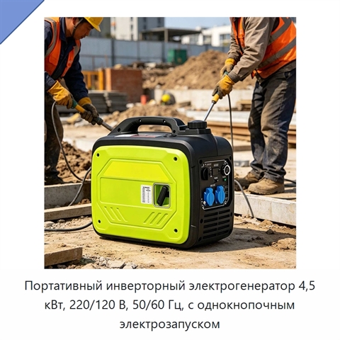 Портативный инверторный электрогенератор 4,5 кВт, 220/120 В, 50/60 Гц, с однокнопочным электрозапуском
