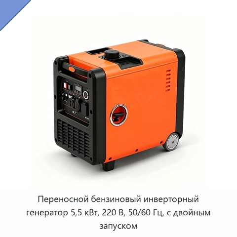 Переносной бензиновый инверторный генератор 5,5 кВт, 220 В, 50/60 Гц, с двойным запуском