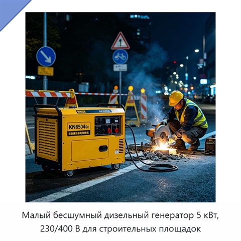Малый бесшумный дизельный генератор 5 кВт, 230/400 В для строительных площадок