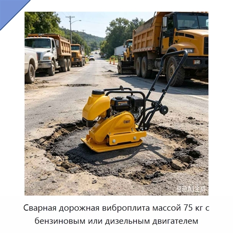 Сварная дорожная виброплита массой 75 кг с бензиновым или дизельным двигателем