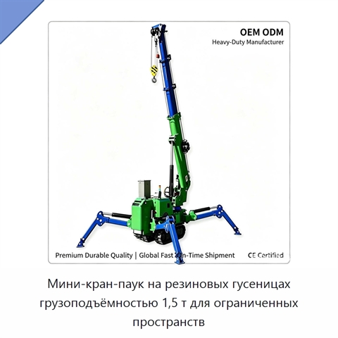 Мини-кран-паук на резиновых гусеницах грузоподъёмностью 1,5 т для ограниченных пространств