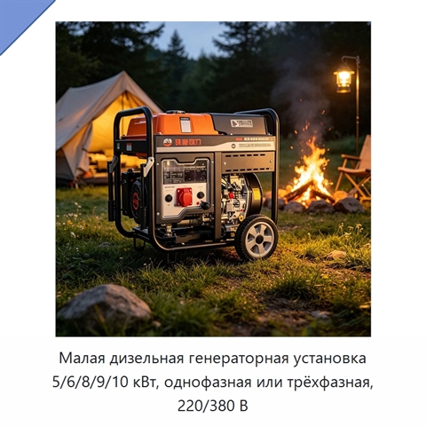 Малая дизельная генераторная установка 5/6/8/9/10 кВт, однофазная или трёхфазная, 220/380 В