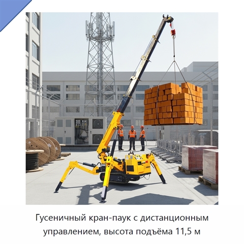Гусеничный кран-паук с дистанционным управлением, высота подъёма 11,5 м