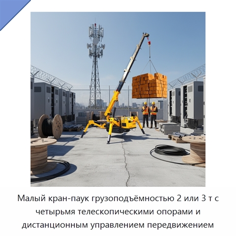 Малый кран-паук грузоподъёмностью 2 или 3 т с четырьмя телескопическими опорами и дистанционным управлением передвижением