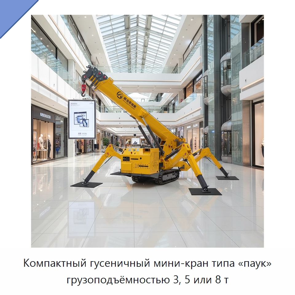 Компактный гусеничный мини-кран типа «паук» грузоподъёмностью 3, 5 или 8 т — Краны
