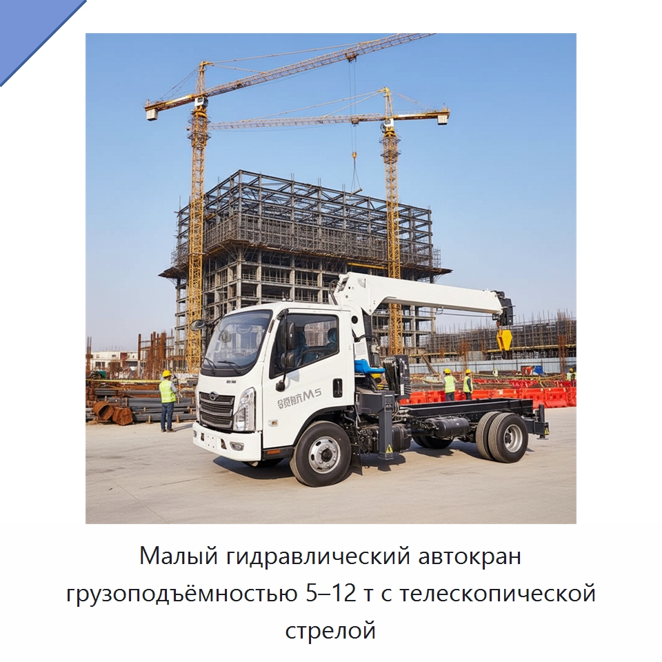 Малый гидравлический автокран грузоподъёмностью 5–12 т с телескопической стрелой — Краны