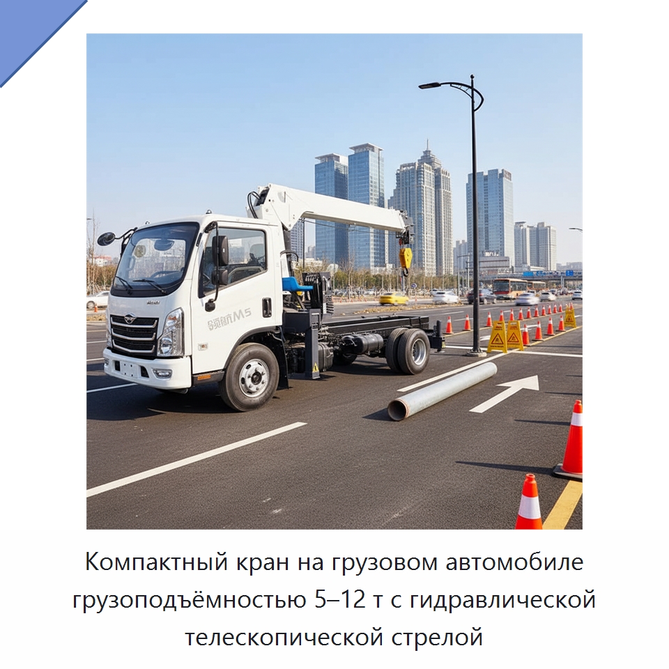 Компактный кран на грузовом автомобиле грузоподъёмностью 5–12 т с гидравлической телескопической стрелой — Краны