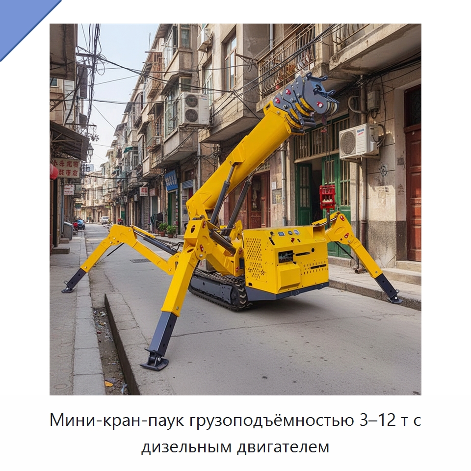Мини-кран-паук грузоподъёмностью 3–12 т с дизельным двигателем — Краны